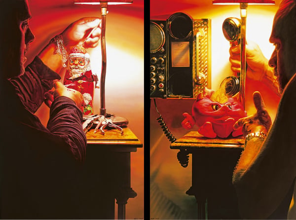 Peeling Santa Claus - 2003 - 150x100cm - acrylik on canvasGod I'll call the police! - 2003 - 150x100cm - acrilyk on canvas